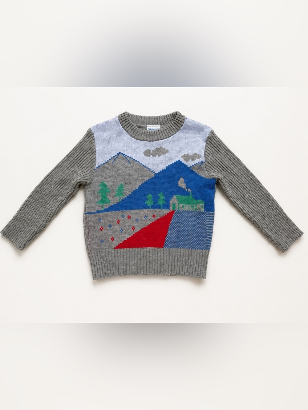 Vintage Mothercare Mountain Scene Knit Sweater Kids Made in Great Britain